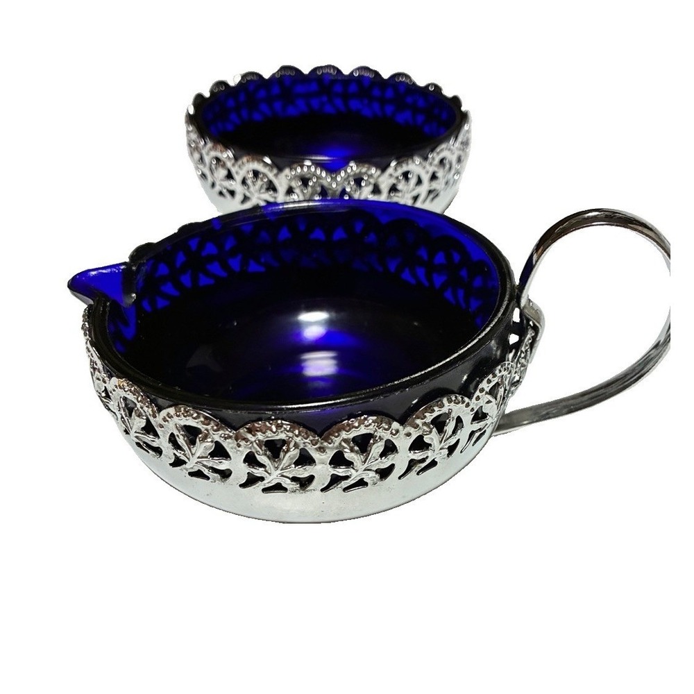Vintage Celtic Quality Chrome Plated Filigree Cream And Sugar Set .‎